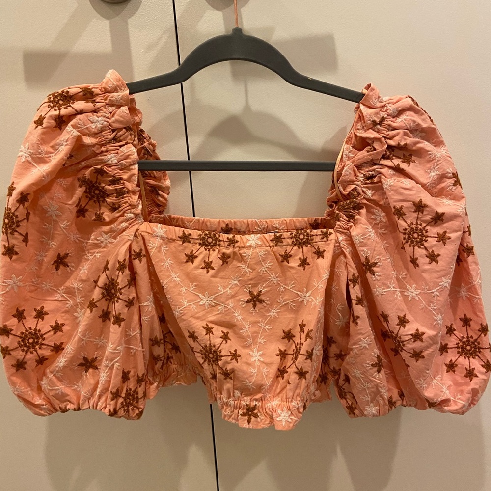 NWT Zara Pink Puff Sleeve Crop Top